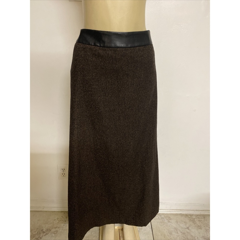 Studio by Liz Skirt Brown Tweed Faux Leather Trim Career Office Wear Plus SZ 22W